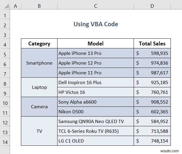 Excel में मर्ज किए गए सेल के लिए वैकल्पिक पंक्ति को कैसे रंगें