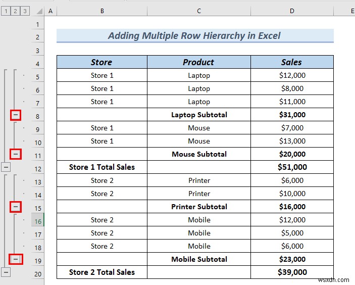 Excel में पंक्ति पदानुक्रम कैसे जोड़ें (2 आसान तरीके)