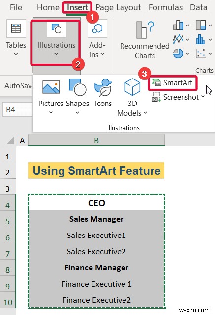 Excel में पदानुक्रम कैसे बनाएं (3 आसान तरीके)