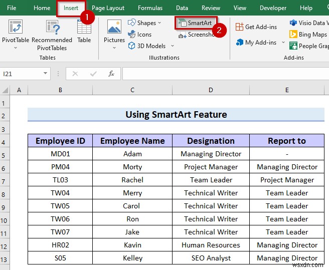 Excel में पदानुक्रम चार्ट कैसे बनाएं (3 आसान तरीके)