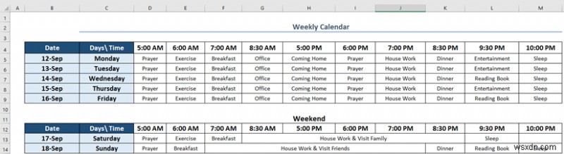 Excel में साप्ताहिक कैलेंडर कैसे बनाएं (3 उपयुक्त तरीके)