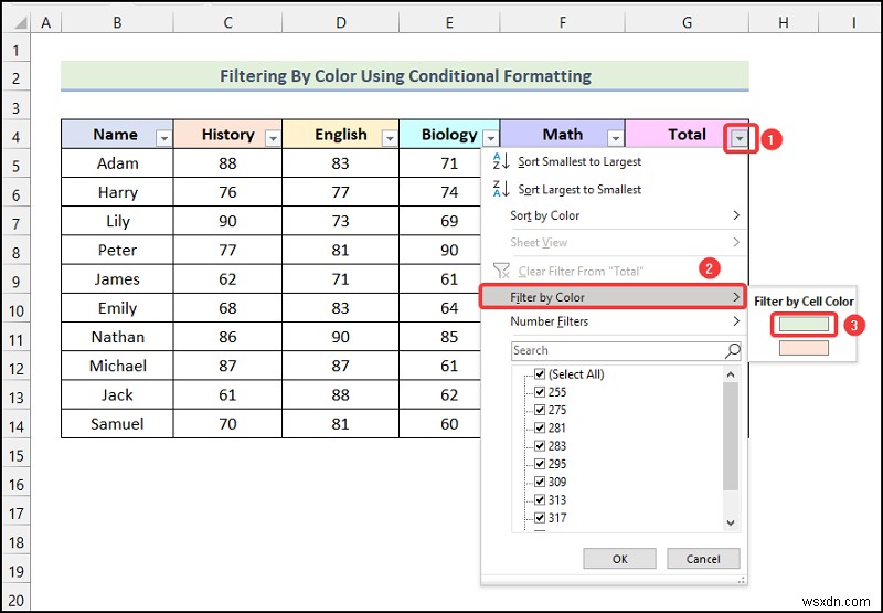 Excel में कंडीशनल फ़ॉर्मेटिंग का उपयोग करके रंग द्वारा फ़िल्टर कैसे करें