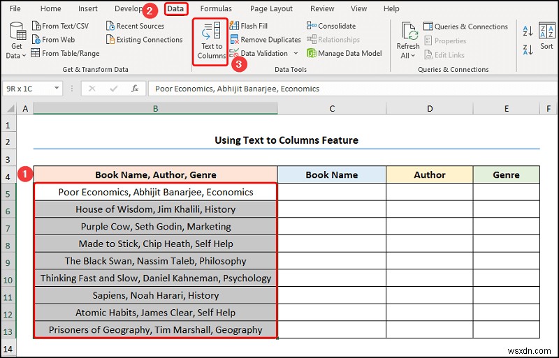 Excel में एक से अधिक सीमांकक वाले टेक्स्ट को कॉलम में कैसे बदलें