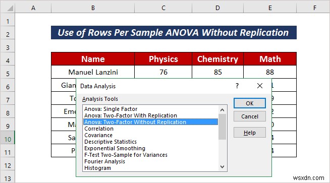 Excel में प्रति नमूना ANOVA की पंक्तियों को कैसे लागू करें (2 आसान तरीके)