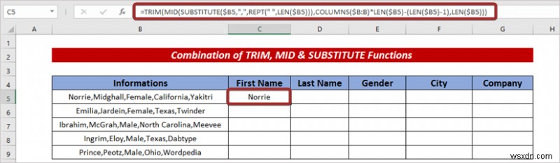 Excel में फ़ॉर्मूला के साथ टेक्स्ट को कॉलम में स्वचालित रूप से कैसे विभाजित करें