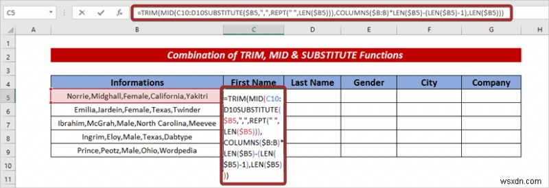 Excel में फ़ॉर्मूला के साथ टेक्स्ट को कॉलम में स्वचालित रूप से कैसे विभाजित करें