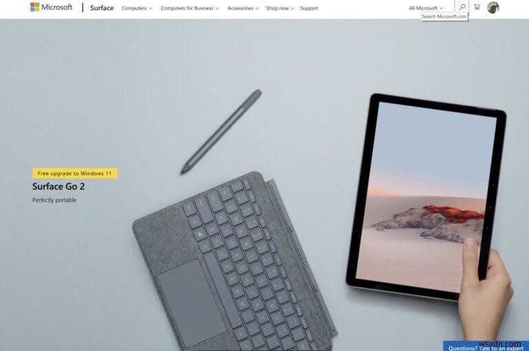 Microsoft Store Surface लिस्टिंग में Windows 11 बैनर में निःशुल्क अपग्रेड शामिल है