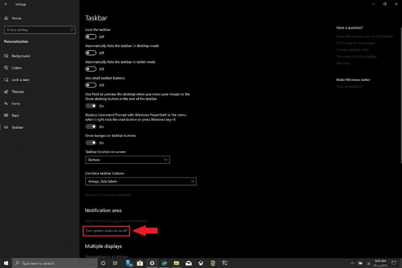 Windows 10 में सिस्टम आइकॉन को चालू और बंद कैसे करें