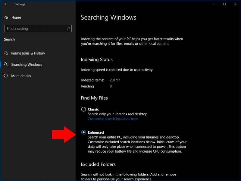 Windows 10 में उन्नत खोज कैसे सक्षम करें