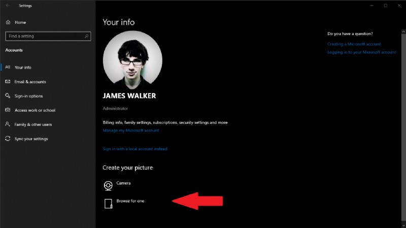 Windows 10 में अपना खाता प्रोफ़ाइल चित्र कैसे बदलें