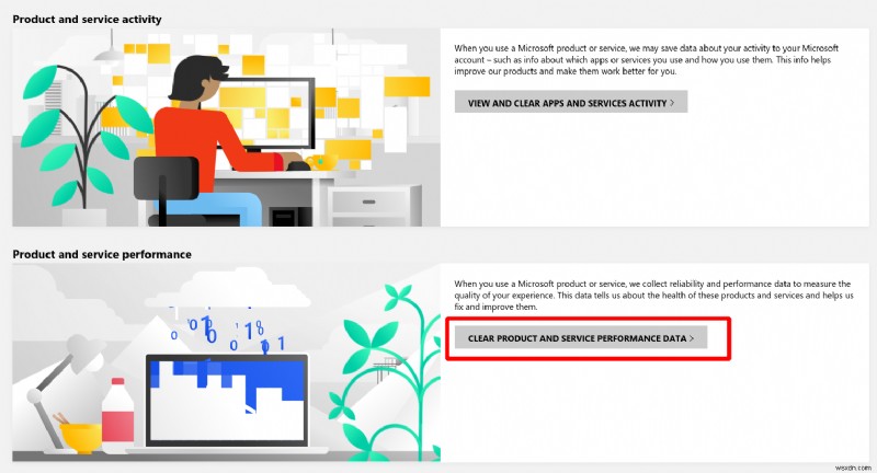 अपने Microsoft खाते से उत्पाद और सेवा प्रदर्शन डेटा कैसे साफ़ करें