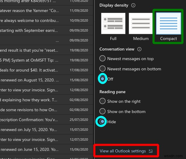 Outlook वेब ऐप में अधिक कॉम्पैक्ट इनबॉक्स लेआउट कैसे प्राप्त करें