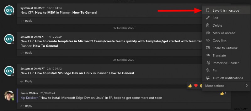 Microsoft Teams में संदेशों को बुकमार्क कैसे करें