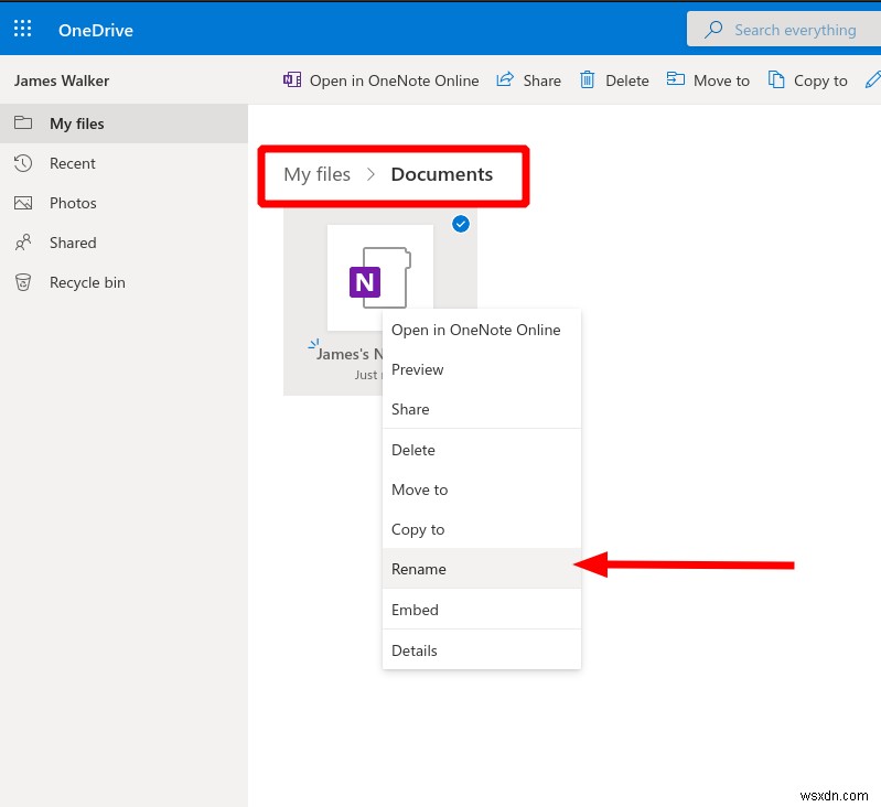 एक OneNote नोटबुक का नाम कैसे बदलें