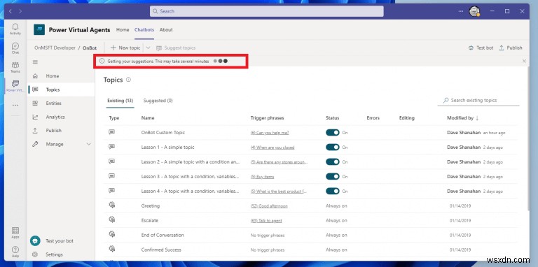 Microsoft Teams पर अपने Power Virtual Agents चैटबॉट के लिए विषय कैसे बनाएं और संपादित करें