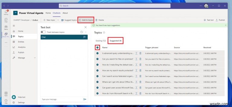 Microsoft Teams पर अपने Power Virtual Agents चैटबॉट के लिए विषय कैसे बनाएं और संपादित करें