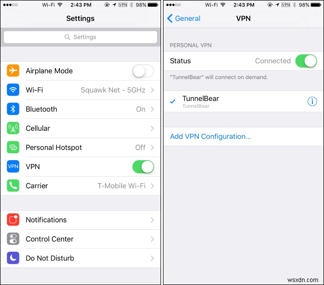 iOS पर VPN एक्सेस को कॉन्फ़िगर करने के चरण