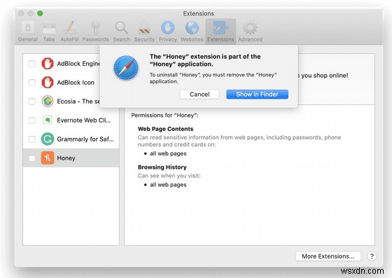 अपने Mac पर ब्राउज़र एक्सटेंशन कैसे अनइंस्टॉल करें