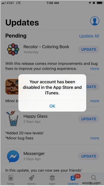 आपका खाता ऐप स्टोर और आईट्यून्स में अक्षम कर दिया गया है (फिक्स्ड)
