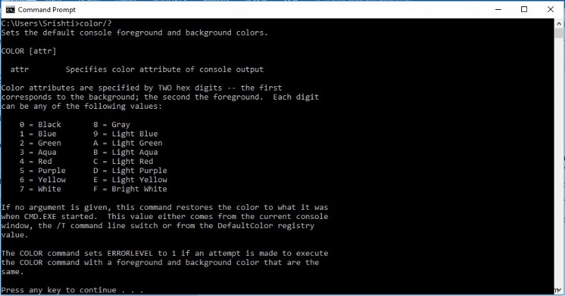 Windows 10, 8, 7 में कमांड प्रॉम्प्ट का रंग कैसे बदलें