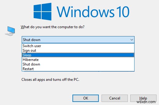 Windows 10:शट डाउन करें या कीबोर्ड शॉर्टकट से स्लीप मोड सक्षम करें
