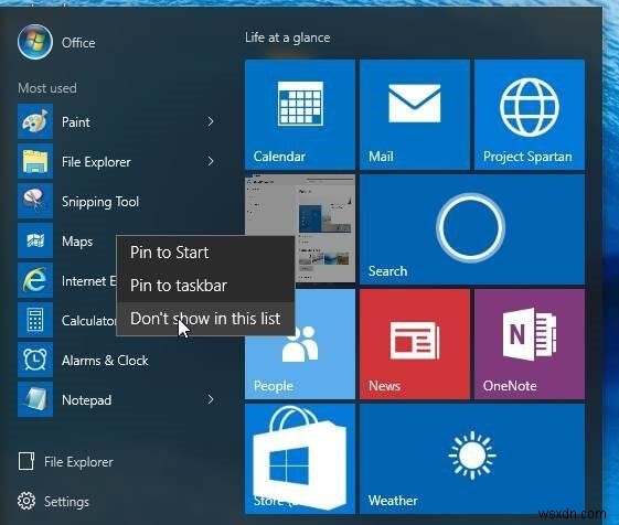 Windows 10 से  सर्वाधिक उपयोग किए जाने वाले ऐप्स  को कैसे हटाएं