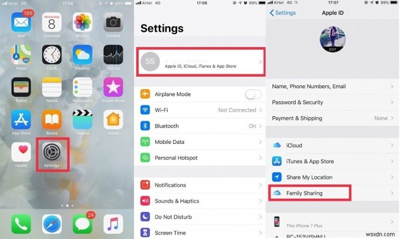 Find My iPhone फ़ीचर के साथ पारिवारिक साझाकरण का उपयोग करने के चरण