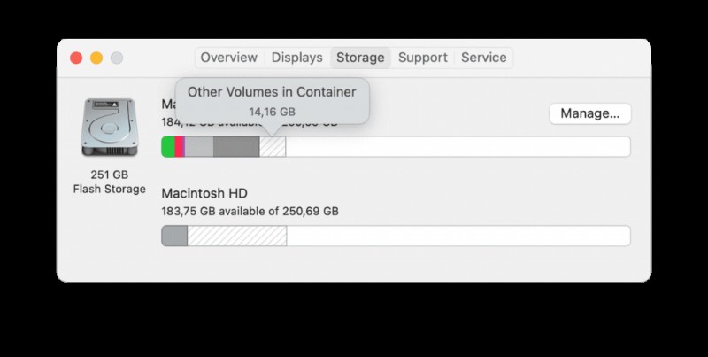 मैक पर कंटेनर में अन्य वॉल्यूम कैसे निकालें