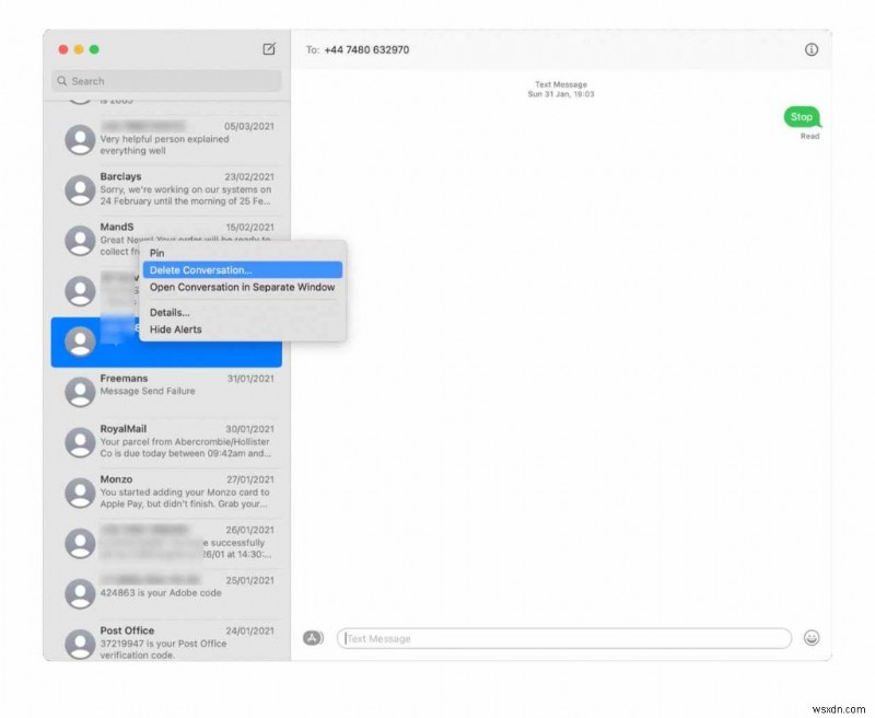 मैक पर टेक्स्ट मैसेज कैसे डिलीट करें