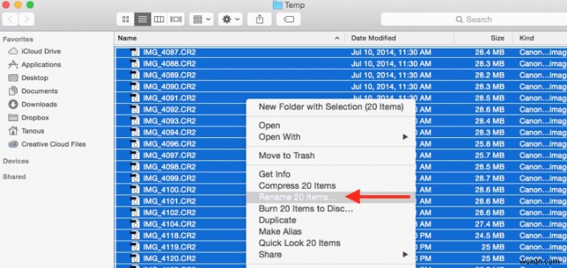 मैक पर एक साथ कई फाइलों का नाम कैसे बदलें