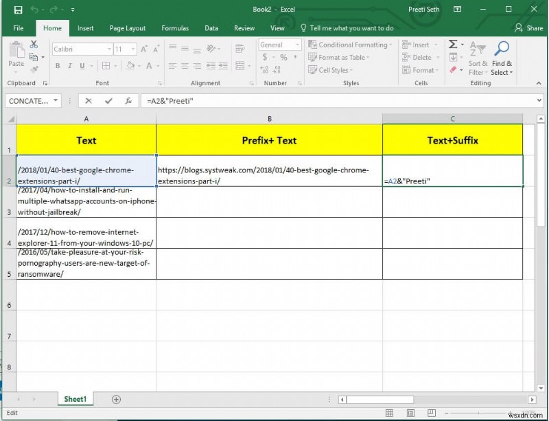 Excel में सभी सेल में उपसर्ग जोड़ने का एक आसान तरीका