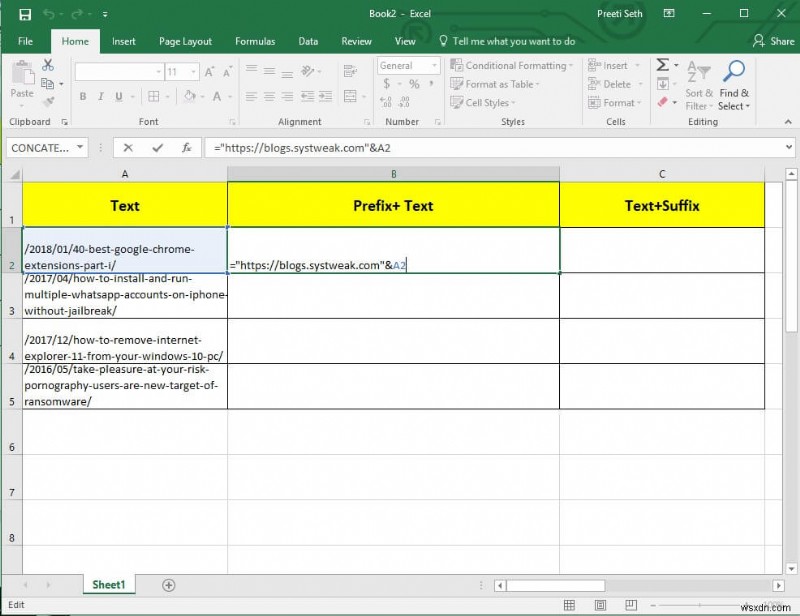 Excel में सभी सेल में उपसर्ग जोड़ने का एक आसान तरीका