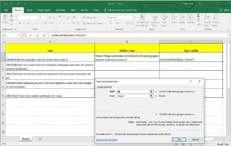 Excel में सभी सेल में उपसर्ग जोड़ने का एक आसान तरीका