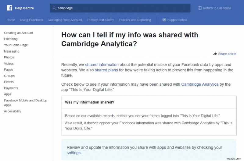 अब जांचें कि क्या आपका फेसबुक डेटा कैंब्रिज एनालिटिका के साथ साझा किया गया है