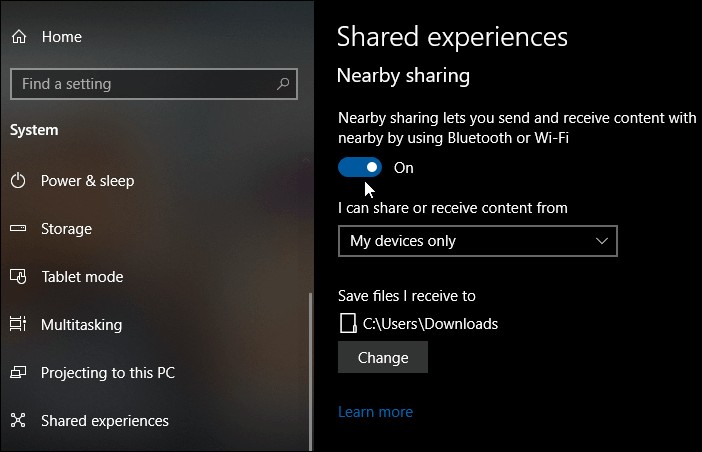 Windows 10 पर नियरबी शेयरिंग का उपयोग करके फ़ाइलें कैसे स्थानांतरित करें