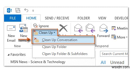 MS Outlook:आपके ईमेल को व्यवस्थित रखने के लिए वार्तालाप क्लीनअप टूल