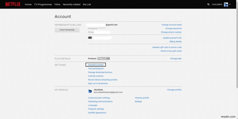 मेरे खाते पर नेटफ्लिक्स अभिभावकीय नियंत्रण का उपयोग कैसे करें?