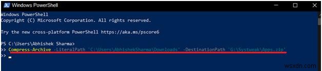 Windows 10 पर Powershell का उपयोग करके फ़ाइलों को ज़िप/अनज़िप कैसे करें