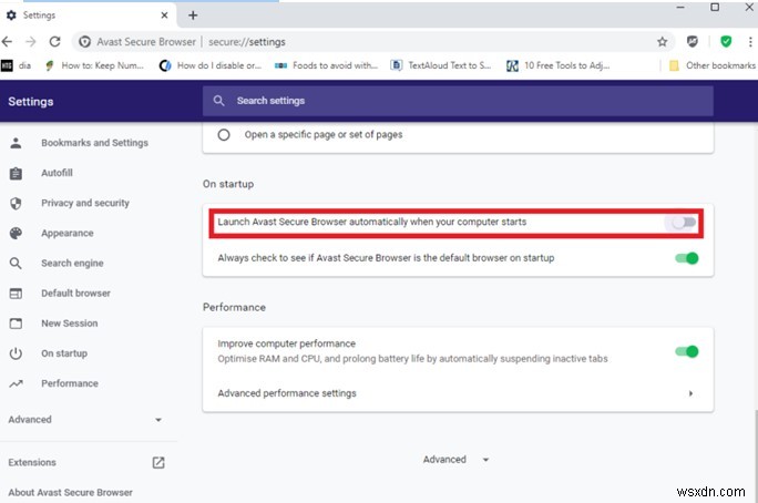 Avast ब्राउज़र को स्टार्टअप पर खुलने से कैसे रोकें