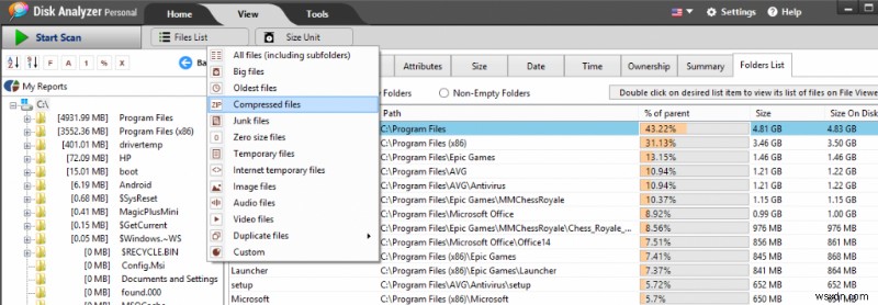 डिस्क एनालाइज़र प्रो का उपयोग करके विंडोज़ 10 में कंप्रेस्ड फ़ाइलें कैसे खोजें