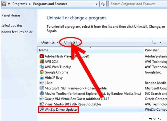 WinZip ड्राइवर अपडेटर को अनइंस्टॉल कैसे करें