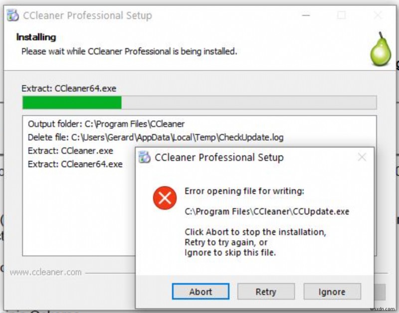 Windows 11 पर CCleaner लिखने के लिए फ़ाइल खोलने में त्रुटि