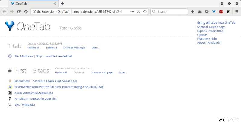 Firefox OneTab - उन सभी पर शासन करने के लिए एक टैब