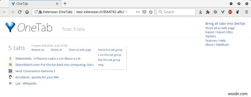 Firefox OneTab - उन सभी पर शासन करने के लिए एक टैब
