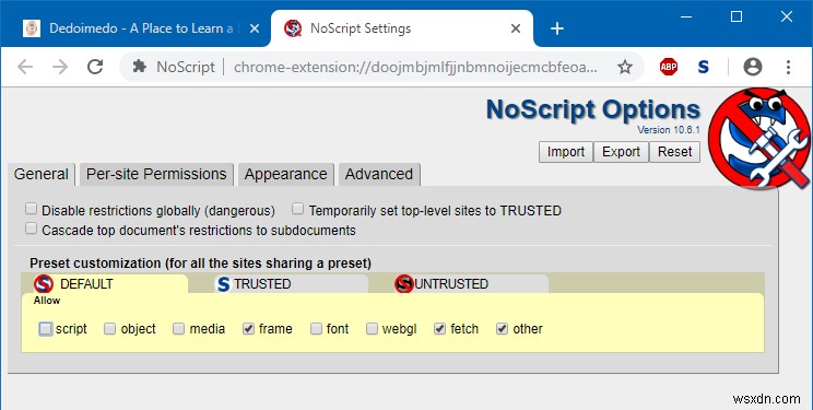 Chrome और Noscript - अंत में आ गया