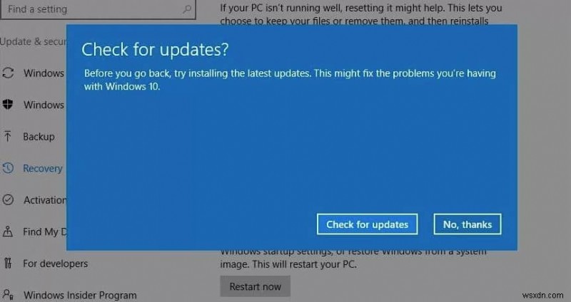 windows 10 संस्करण 20H2 को रोलबैक या अनइंस्टॉल कैसे करें,