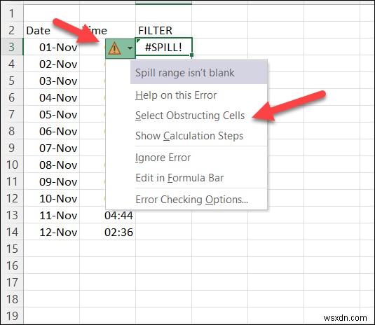 Excel में #SPILL त्रुटि का समाधान करें:स्मूथ स्पिलिंग के लिए चरण-दर-चरण समाधान 