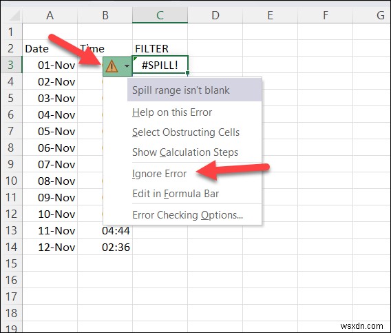 Excel में #SPILL त्रुटि का समाधान करें:स्मूथ स्पिलिंग के लिए चरण-दर-चरण समाधान 