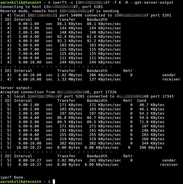 iPerf3 - लिनक्स के लिए सटीक नेटवर्क थ्रूपुट और स्पीड टेस्ट 