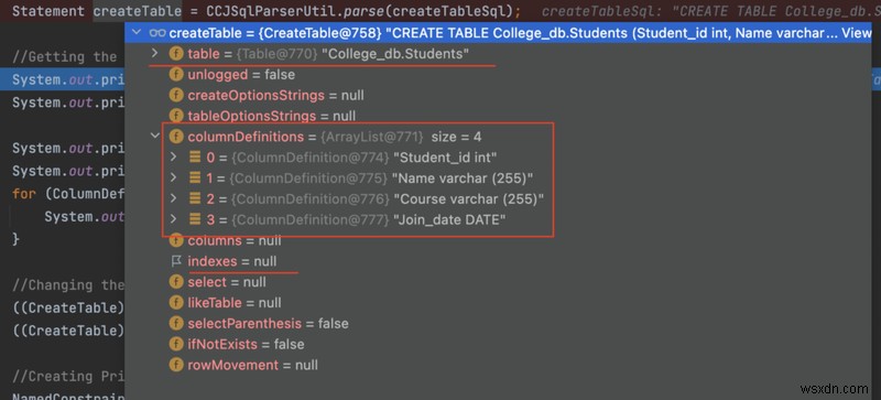 JSqlParser के साथ क्रिएट टेबल स्टेटमेंट में प्राथमिक कुंजी जोड़ना 